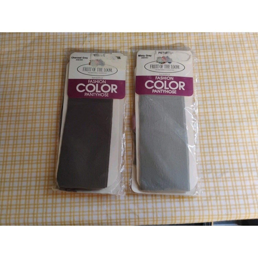 2 Fruit Of The Loom Fashion Color Pantyhose Pet/Avg Charcoal Grey & Misty Grey